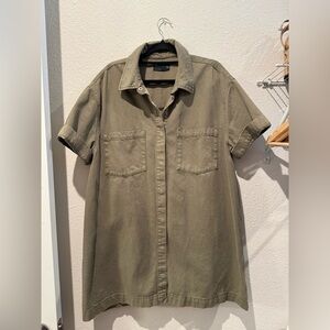 ASOS khaki snap button mini shirt dress